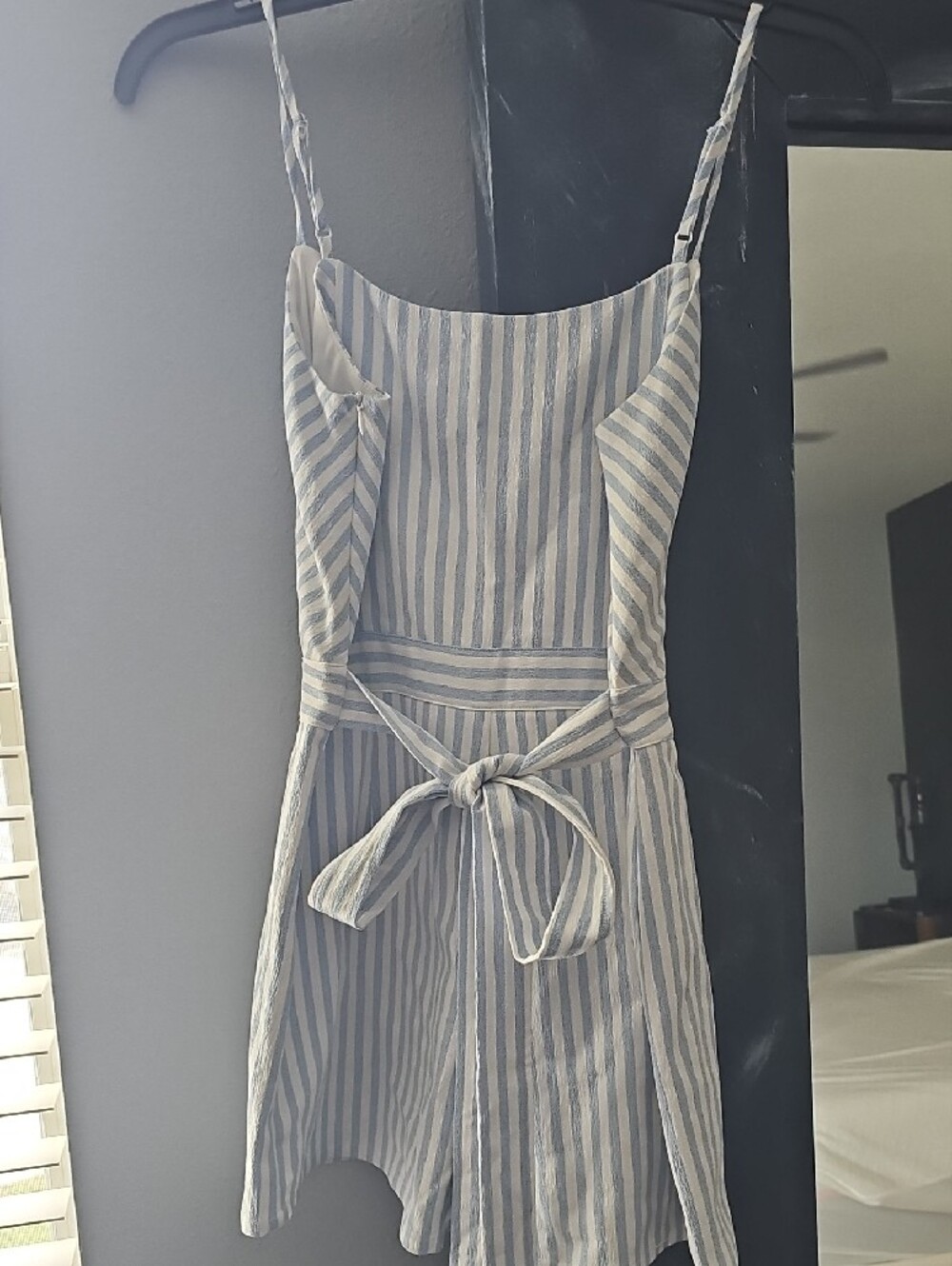 Sugarlips White and Light Blue Striped Spaghetti Strap Romper - Picture 2 of 2